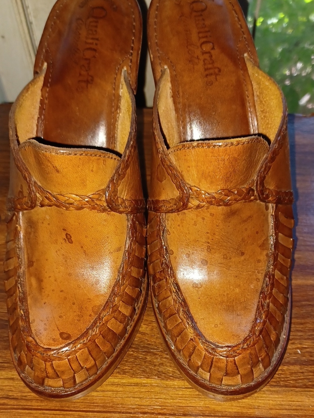 Women's Tan Leather Braided Mules